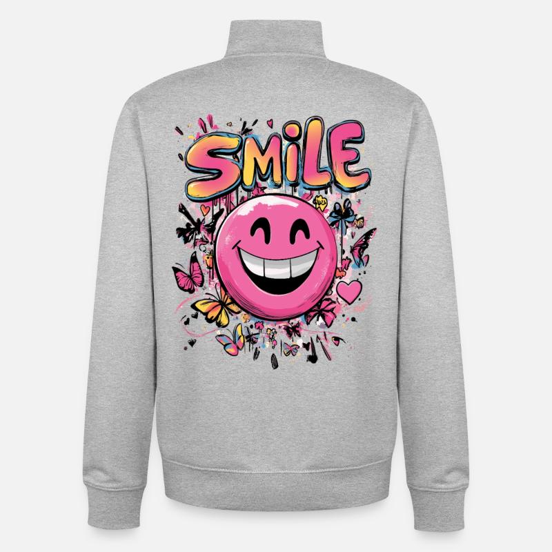 Smile crazy Graffity art style pink - Unisex Organic Zip Sweatshirt by Stanley/Stella - heather grey