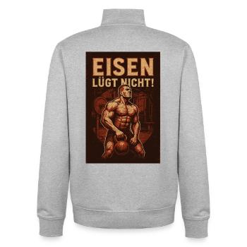 Eisen Lügt Nicht Kraftvoller Aufdruck - Unisex Organic Zip Sweatshirt von Stanley/Stella - Grau meliert - Hinten - AI Model Male 185 light (185cm)