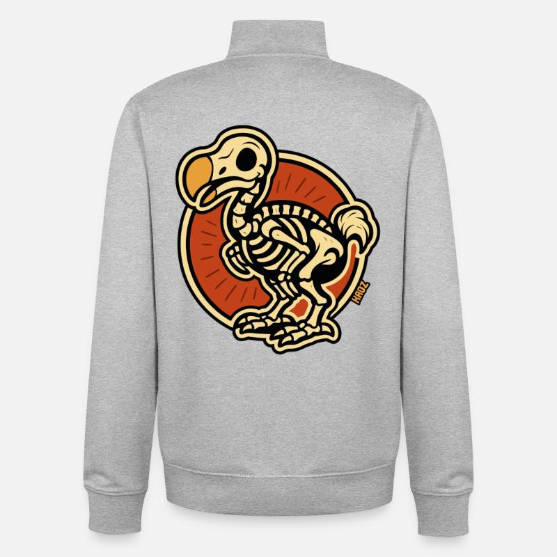 Skeleton Bird Dodo in Circle Retro - Unisex Organic Zip Sweatshirt by Stanley/Stella - heather grey