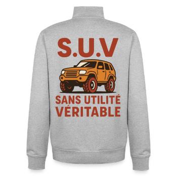 SUV ohne Nutzen echter Humor ironisches Auto - Unisex Organic Zip Sweatshirt von Stanley/Stella - Grau meliert - Hinten - AI Model Male 185 light (185cm)