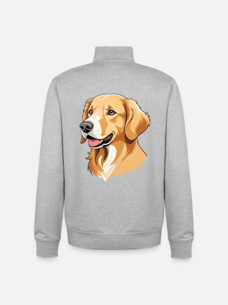 Golden Retriever Cartoon Head Portrait - Unisex Organic Zip Sweatshirt by Stanley/Stella - heather grey