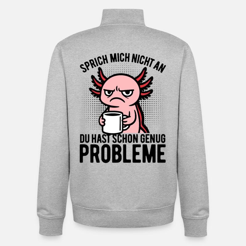 Sprich mich nicht an - Axolotl Kaffee - Unisex Organic Zip Sweatshirt von Stanley/Stella - Grau meliert