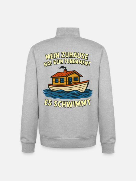 Floating Home Slogan Motif - Unisex Organic Zip Sweatshirt by Stanley/Stella - heather grey