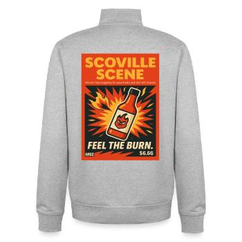 Scoville Scene Feuerflamme Scharfe Soße Magazin - Unisex Organic Zip Sweatshirt von Stanley/Stella - Grau meliert - Hinten - AI Model Male 185 light (185cm)
