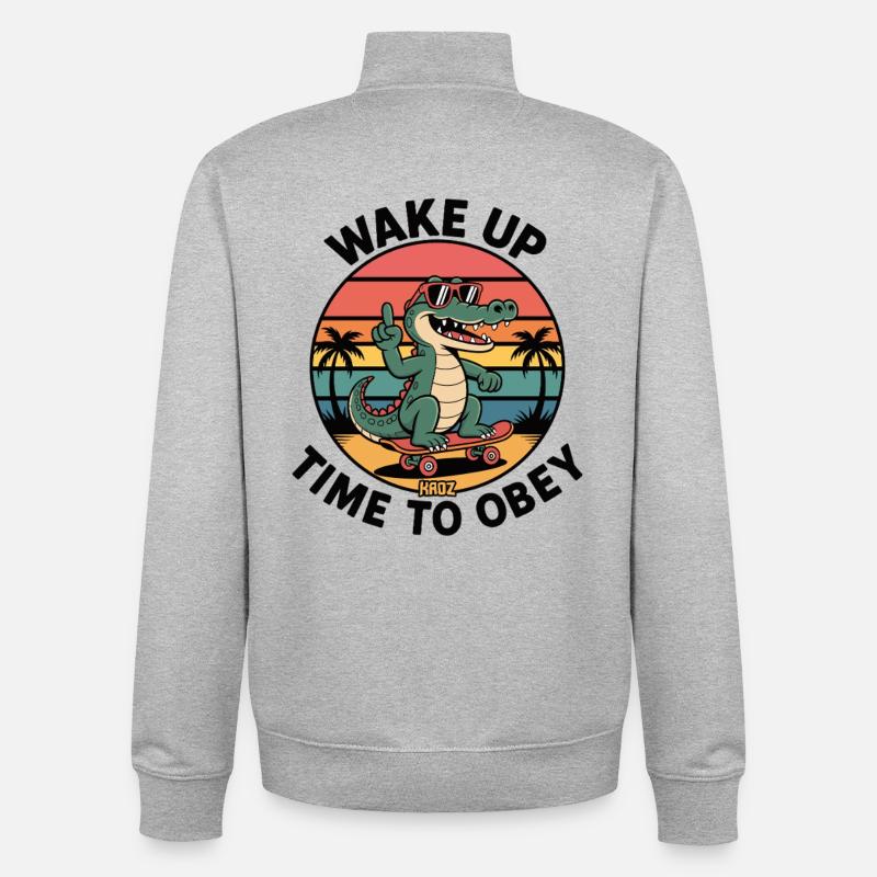 Crocodile Skateur : Réveil Heure d’Obéir - Sweat zippé unisexe en coton bio Stanley/Stella - gris chiné