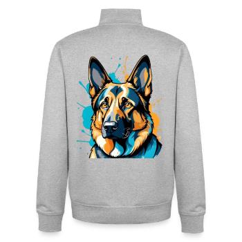 Lebendiger Schäferhund Farbexplosion - Unisex Organic Zip Sweatshirt von Stanley/Stella - Grau meliert - Hinten - AI Model Male 185 light (185cm)