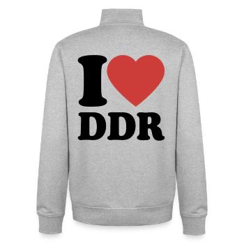 J’aime DDR - Coeur - Ostalgie - Ossi - Sweat zippé unisexe en coton bio Stanley/Stella - gris chiné - Dos - AI Model Male 185 light (185cm)