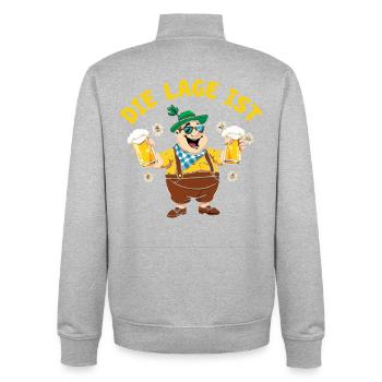 Bayerischer Bierfreund München Krügen Lederhose  - Unisex Organic Zip Sweatshirt von Stanley/Stella - Grau meliert - Hinten - AI Model Male 185 light (185cm)