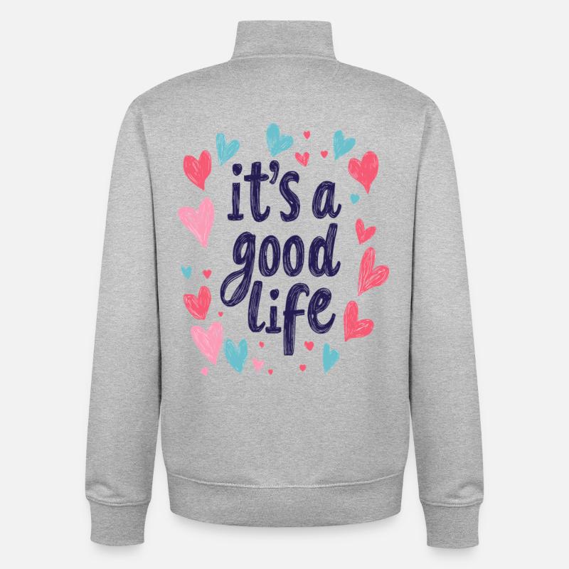 C’est une belle vie - Sweat zippé unisexe en coton bio Stanley/Stella - gris chiné