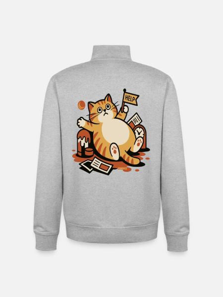 Katze im Hilferuf Chaos - Unisex Organic Zip Sweatshirt von Stanley/Stella - Grau meliert