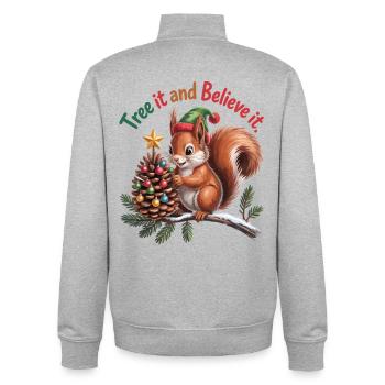 Écureuil de Noël - Arbrez-le et croyez-le - Sweat zippé unisexe en coton bio Stanley/Stella - gris chiné - Dos - AI Model Male 185 light (185cm)
