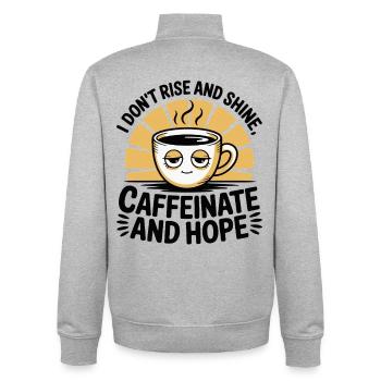 Kaffee Sonnenaufgang Spruch - Unisex Organic Zip Sweatshirt von Stanley/Stella - Grau meliert - Hinten - AI Model Male 185 light (185cm)