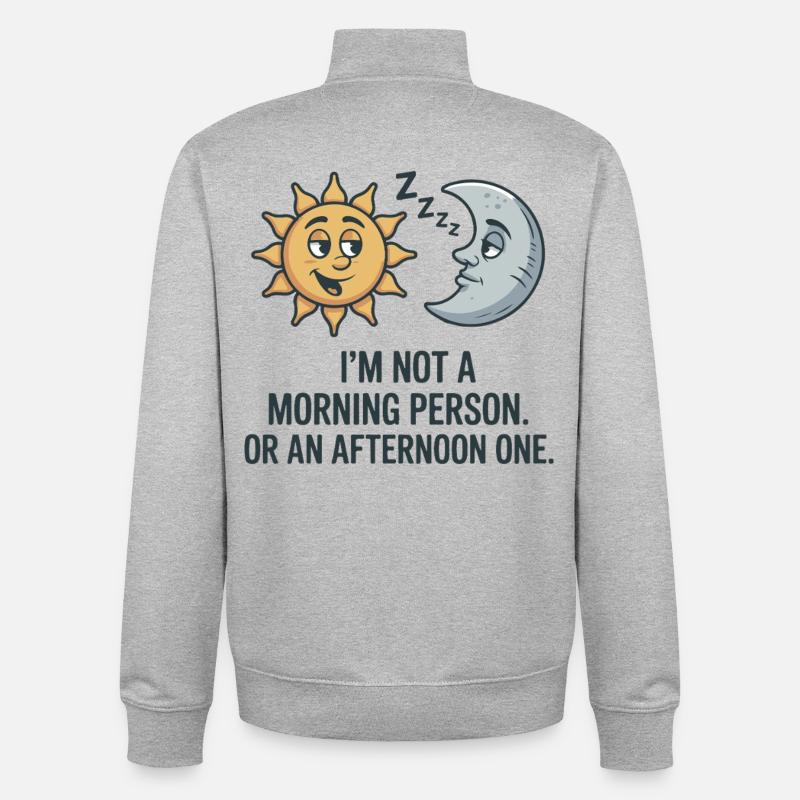 Matin Grouch Soleil Lune Dicton - Sweat zippé unisexe en coton bio Stanley/Stella - gris chiné
