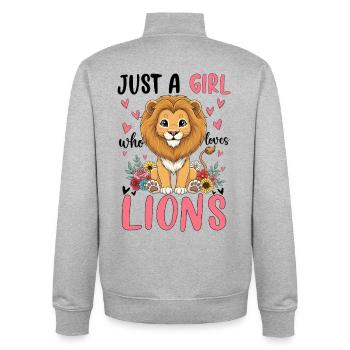 Mädchenlöwe Cartoon mit Blumenherz - Unisex Organic Zip Sweatshirt von Stanley/Stella - Grau meliert - Hinten - AI Model Male 185 light (185cm)