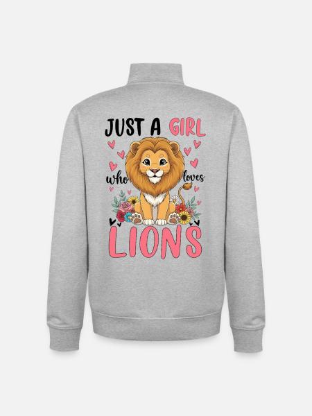 Mädchenlöwe Cartoon mit Blumenherz - Unisex Organic Zip Sweatshirt von Stanley/Stella - Grau meliert