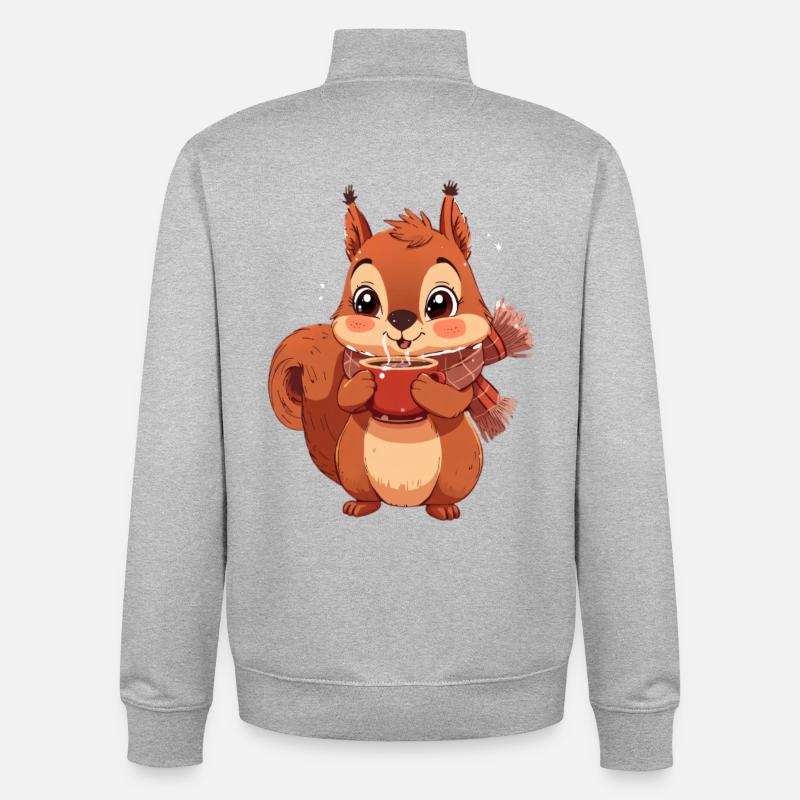 Winter Squirrel with Mug - Unisex Organic Zip Sweatshirt by Stanley/Stella - heather grey