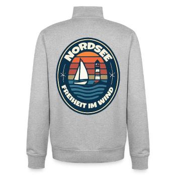 Rêve de navigation La liberté dans le vent - Sweat zippé unisexe en coton bio Stanley/Stella - gris chiné - Dos - AI Model Male 185 light (185cm)