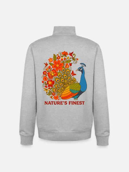 Peacock Floral Nature Botanical - Unisex Organic Zip Sweatshirt by Stanley/Stella - heather grey