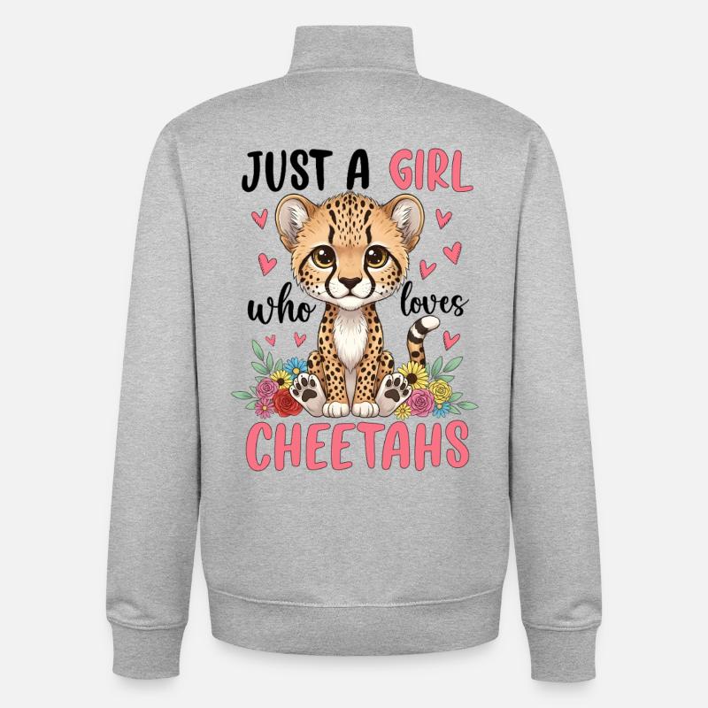 Fille guépard avec des fleurs - Sweat zippé unisexe en coton bio Stanley/Stella - gris chiné