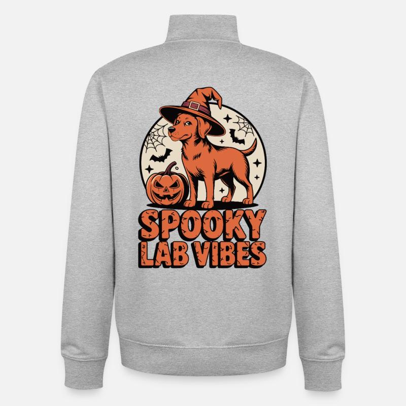 Effrayant Foxred Labrador Halloween - Sweat zippé unisexe en coton bio Stanley/Stella - gris chiné