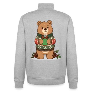 Winterbär mit dampfendem Kakao - Unisex Organic Zip Sweatshirt von Stanley/Stella - Grau meliert - Hinten - AI Model Male 185 light (185cm)