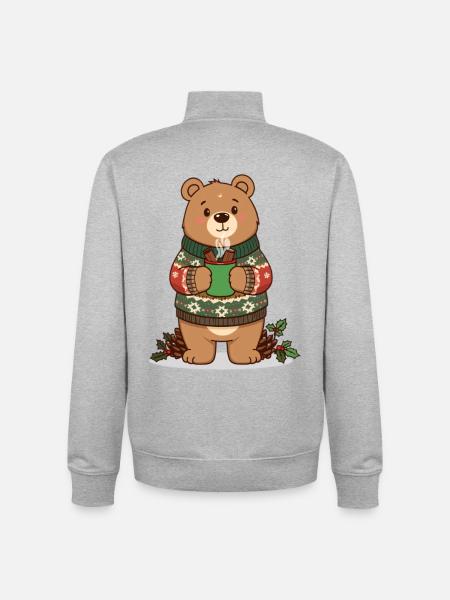 Winterbär mit dampfendem Kakao - Unisex Organic Zip Sweatshirt von Stanley/Stella - Grau meliert