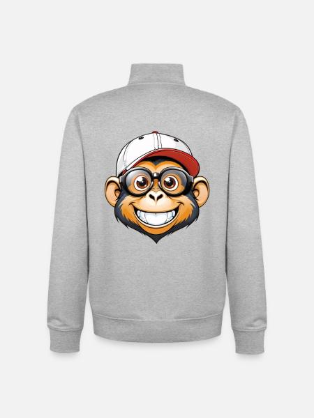Monkey with cap and glasses - Unisex Organic Zip Sweatshirt by Stanley/Stella - heather grey