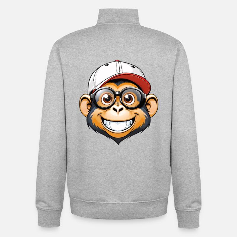 Affe mit Kappe und Brille - Unisex Organic Zip Sweatshirt von Stanley/Stella - Grau meliert