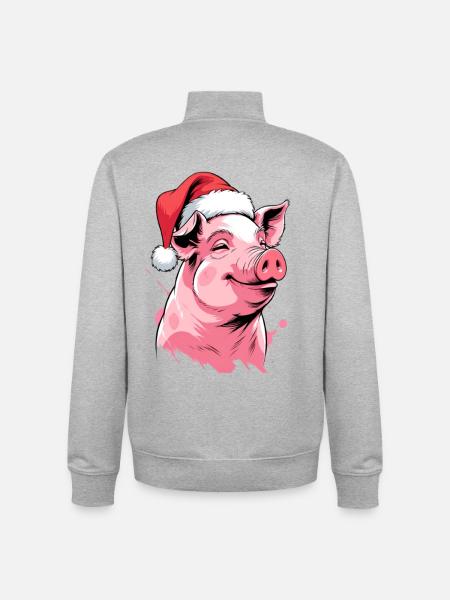 Festive Christmas pig with hat - Unisex Organic Zip Sweatshirt by Stanley/Stella - heather grey