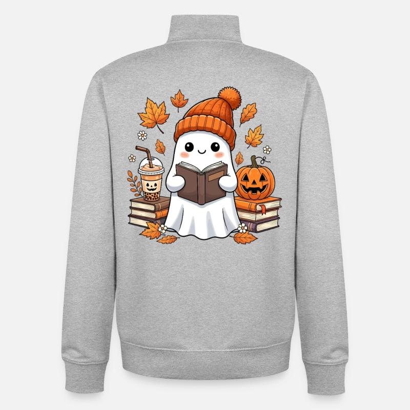 Fantôme de récolte d’automne avec citrouille - Sweat zippé unisexe en coton bio Stanley/Stella - gris chiné