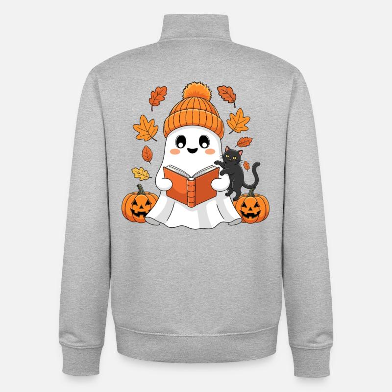 Herbstgeist Leseabend mit Katze - Unisex Organic Zip Sweatshirt von Stanley/Stella - Grau meliert