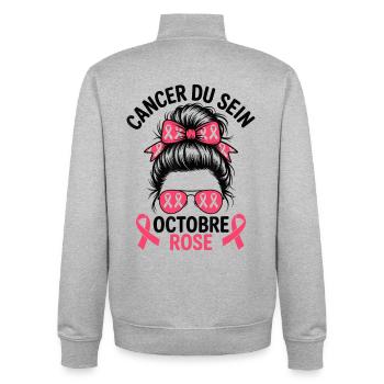 Octobre Rose Ruban Sensibilisation femine - Sweat zippé unisexe en coton bio Stanley/Stella - gris chiné - Dos - AI Model Male 185 light (185cm)