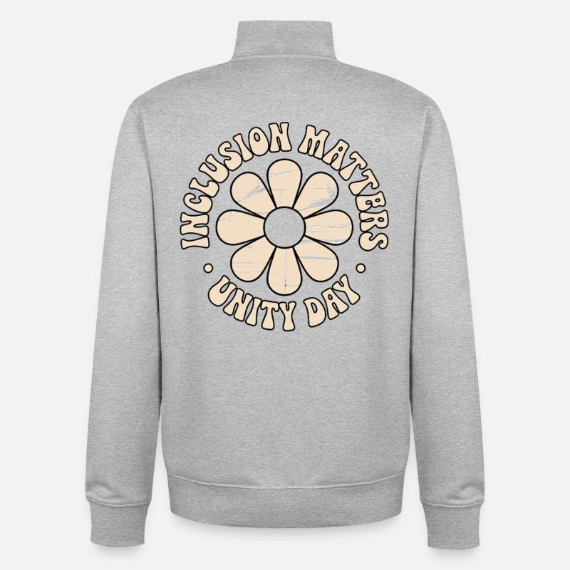 Message d’inclusion Fleurs rétro - Sweat zippé unisexe en coton bio Stanley/Stella - gris chiné