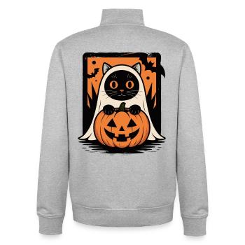 Katze Halloween Geisterkatze Mit Kürbis Fledermaus - Unisex Organic Zip Sweatshirt von Stanley/Stella - Grau meliert - Hinten - AI Model Male 185 light (185cm)