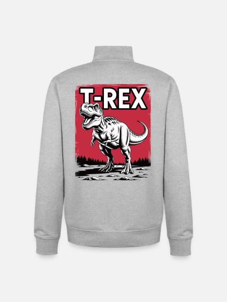 T-Rex Red Landscape Graphic - Unisex Organic Zip Sweatshirt by Stanley/Stella - heather grey