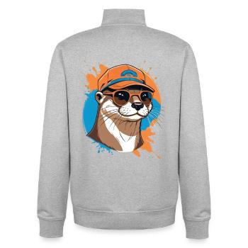 Otter im Cap mit Sonnenbrille - Unisex Organic Zip Sweatshirt von Stanley/Stella - Grau meliert - Hinten - AI Model Male 185 light (185cm)