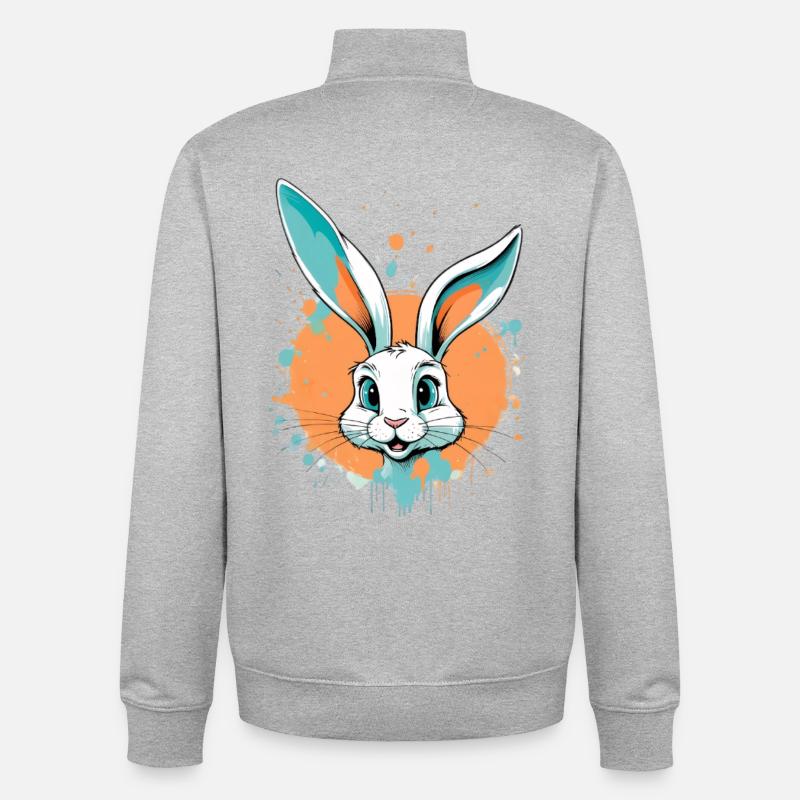 Rabbit head with paint splashes - Unisex Organic Zip Sweatshirt by Stanley/Stella - heather grey