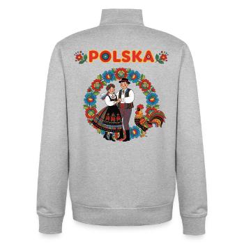 Danse folklorique Polska avec couronne florale et coq - Sweat zippé unisexe en coton bio Stanley/Stella - gris chiné - Dos - AI Model Male 185 light (185cm)