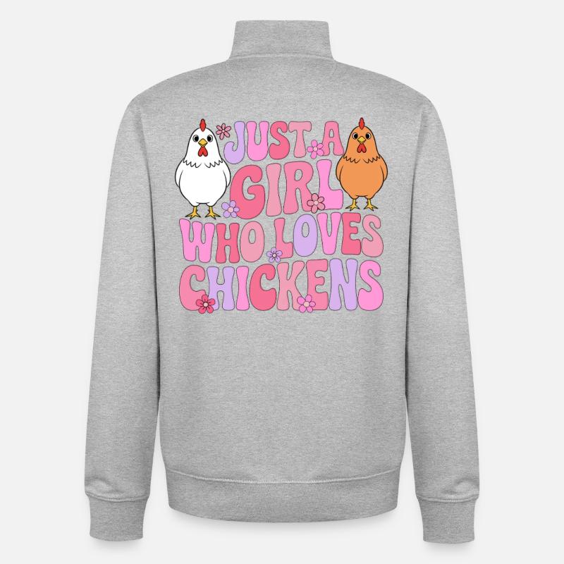 La fille aime les poulets - Sweat zippé unisexe en coton bio Stanley/Stella - gris chiné
