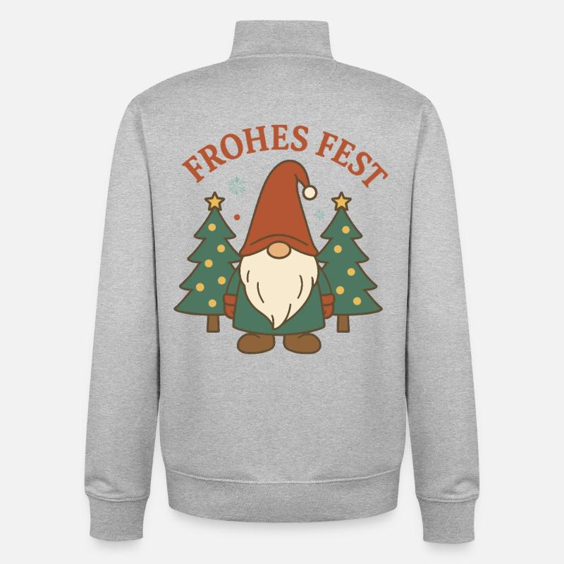 Joyeux Noël Gnome dans la forêt d’hiver - Sweat zippé unisexe en coton bio Stanley/Stella - gris chiné
