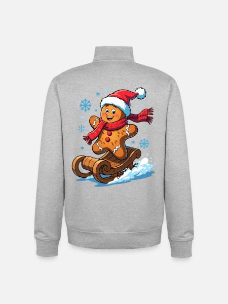 Gingerbread man on the sleigh - Unisex Organic Zip Sweatshirt by Stanley/Stella - heather grey