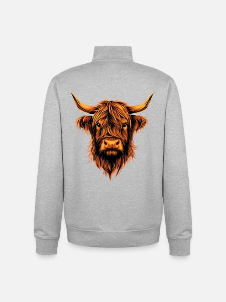 Cow Highland Cow Highland Cattle Cattle Farm Cows - Unisex Organic Zip Sweatshirt by Stanley/Stella - heather grey
