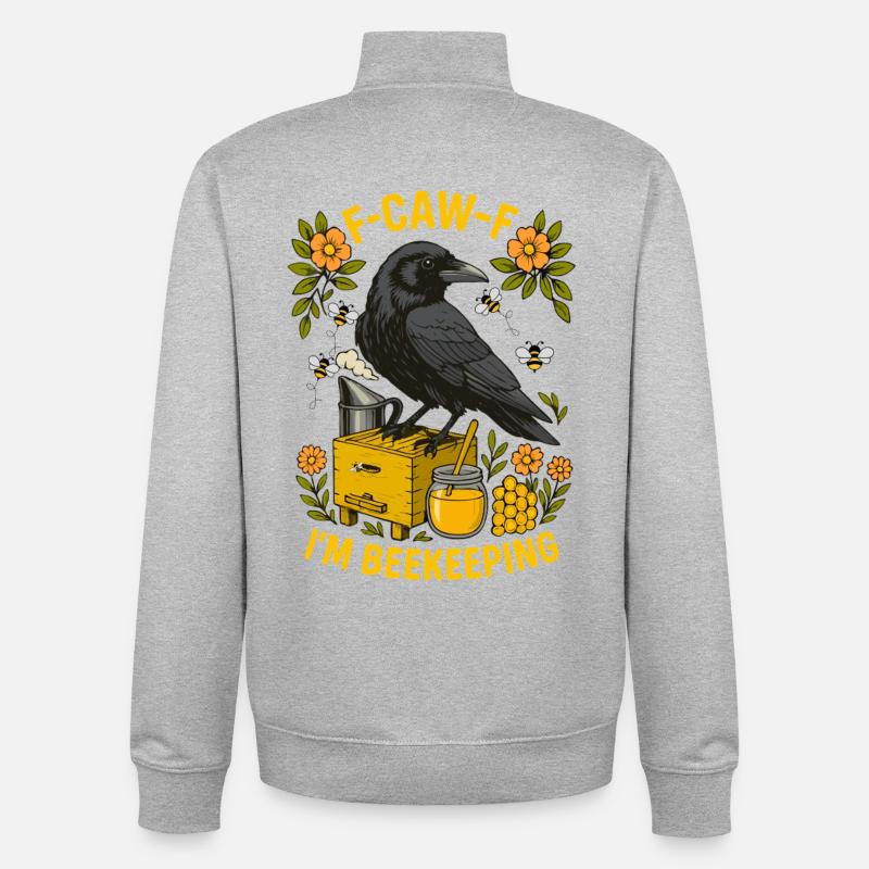 F-Caw-F corbeau drôle - Sweat zippé unisexe en coton bio Stanley/Stella - gris chiné