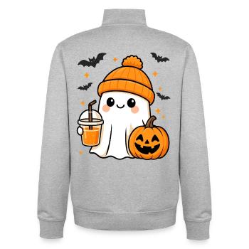 Süßer Cartoon Geist mit Kürbis Motiv Halloween - Unisex Organic Zip Sweatshirt von Stanley/Stella - Grau meliert - Hinten - AI Model Male 185 light (185cm)