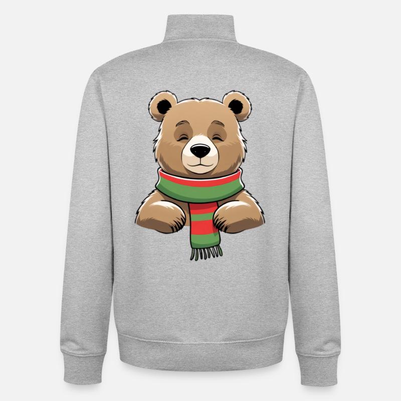 Ours d’hiver avec écharpe - Sweat zippé unisexe en coton bio Stanley/Stella - gris chiné