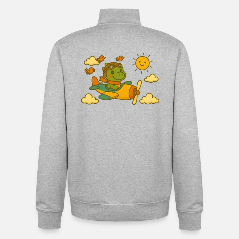 ☀️ Dino Doni au-dessus des nuages ✈️ - Sweat zippé unisexe en coton bio Stanley/Stella - gris chiné
