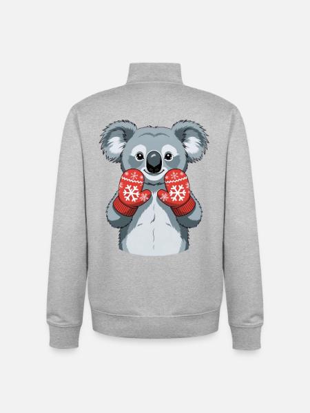 Winter koala with red gloves - Unisex Organic Zip Sweatshirt by Stanley/Stella - heather grey