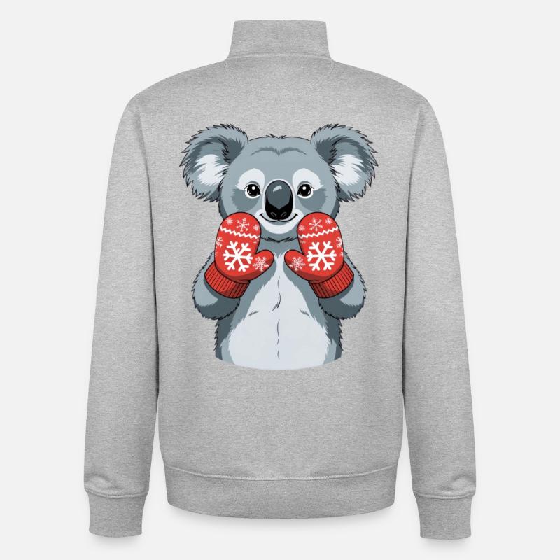 Koala d’hiver avec des gants rouges - Sweat zippé unisexe en coton bio Stanley/Stella - gris chiné