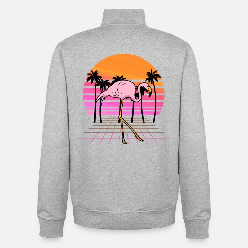 Flamingo Neon Sunset Rétro - Sweat zippé unisexe en coton bio Stanley/Stella - gris chiné