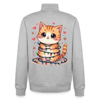 Chat de Noël - Sweat zippé unisexe en coton bio Stanley/Stella - gris chiné - Dos - AI Model Male 185 light (185cm)